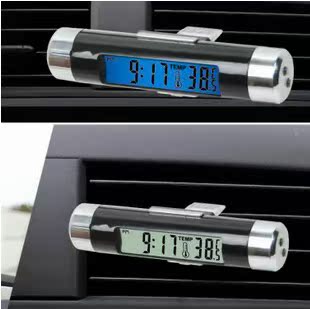 汽车用品 车载出风口夹式液晶电子表温度计二合一 车内室内电子钟