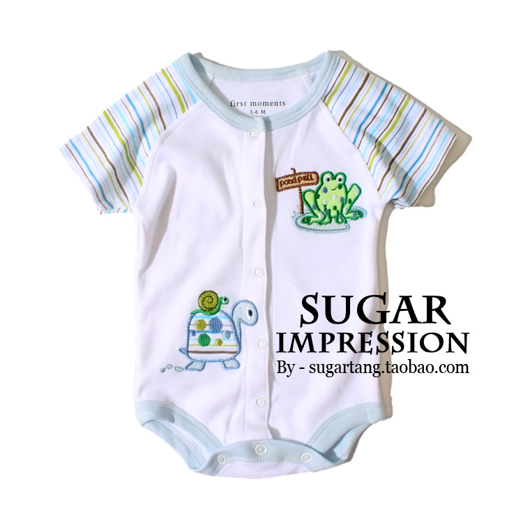 0-6个月夏季优质纯棉宝宝衣服开裆哈衣婴儿三角爬服短袖连体衣