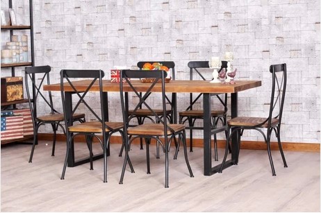 美式复古 实木铁艺餐桌椅组合折叠餐桌饭桌防锈做旧酒吧桌办公桌