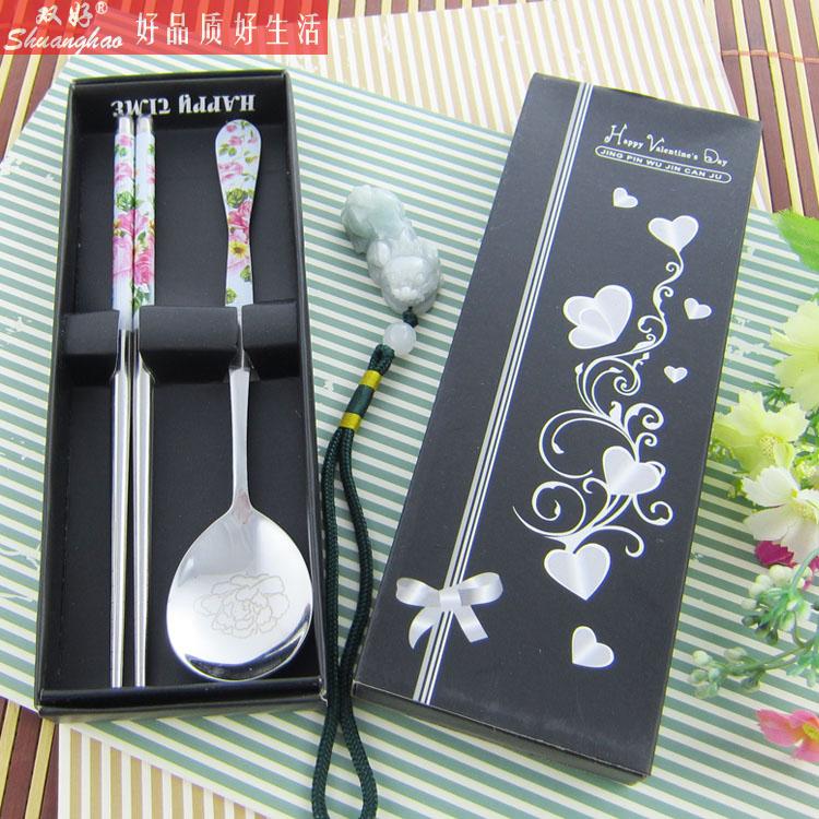 不锈钢筷子勺子套装 黑色盒 不锈钢筷勺餐具 20色可选 小礼品