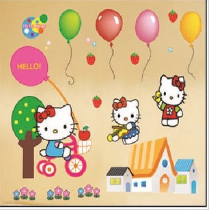 二代kitty猫凯蒂猫墙贴纸儿童房卧室床头幼儿园背景装饰宝宝贴画