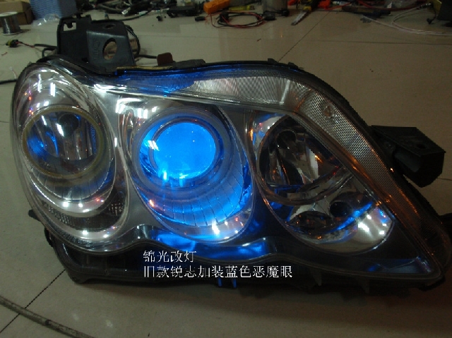 丰田旧款锐志REIZ车灯改装高亮LED天使眼蓝色恶魔眼佛山锦光改灯