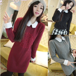 2015韩版宽松中长款冬季加绒厚打底衫大码女装款上衣显瘦长袖t恤