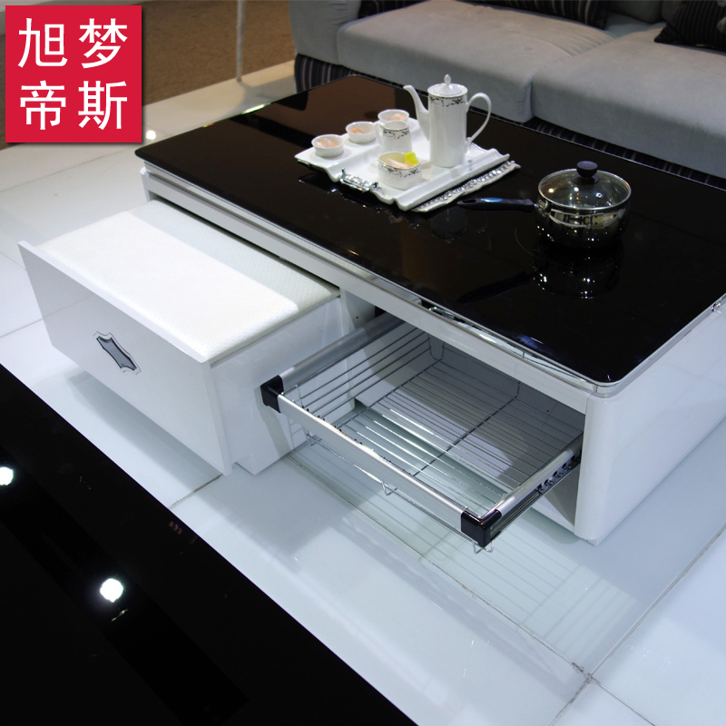 旭梦帝斯 钢化玻璃 茶几 黑白色烤漆 带电磁炉功能 创意茶桌 CJ01
