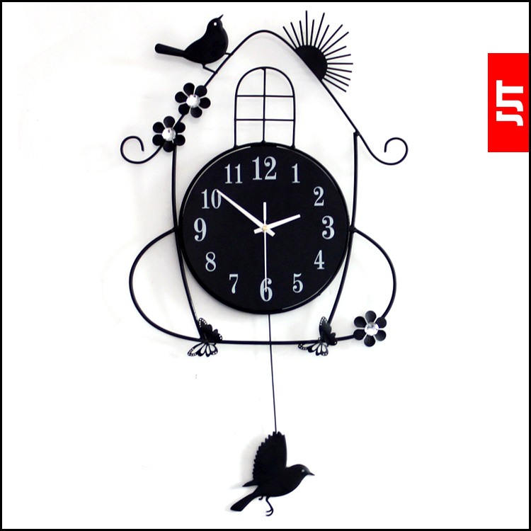 久久达 摇摆小鸟大号挂钟客厅 现代创意时钟田园静音钟表时钟