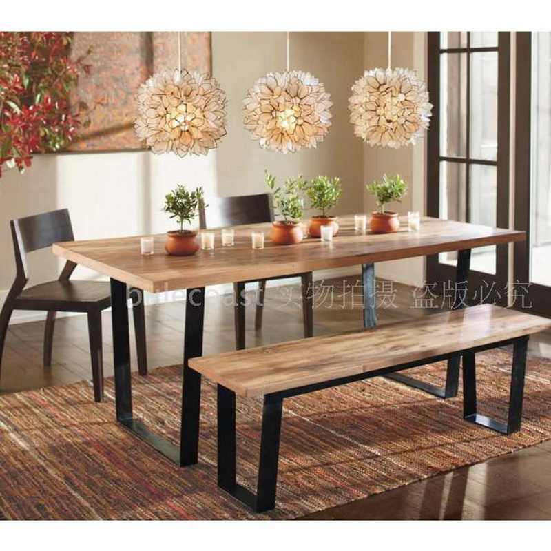 餐桌椅  实木原木复古铁艺餐桌书桌长凳美式乡村北欧风情餐桌椅