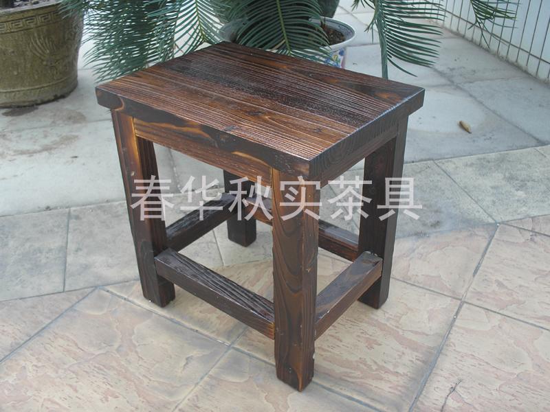 松木方凳 实木椅 松木凳 田园风格 休闲茶凳 烤木椅子茶桌配套凳