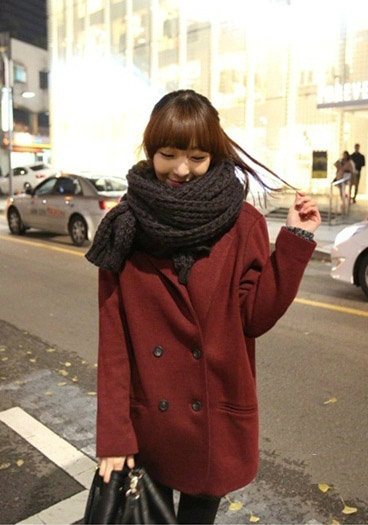 韩版秋冬新款双排扣直筒羊毛外套宽松大码女装外套小西装大门毛呢
