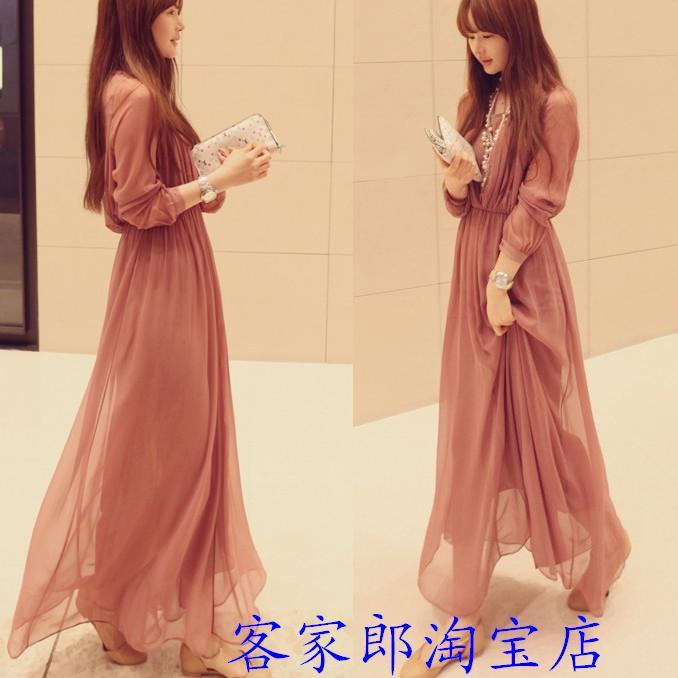 2013新款夏季韩版波西米亚V领连衣裙沙滩裙两件套长裙大码显瘦款