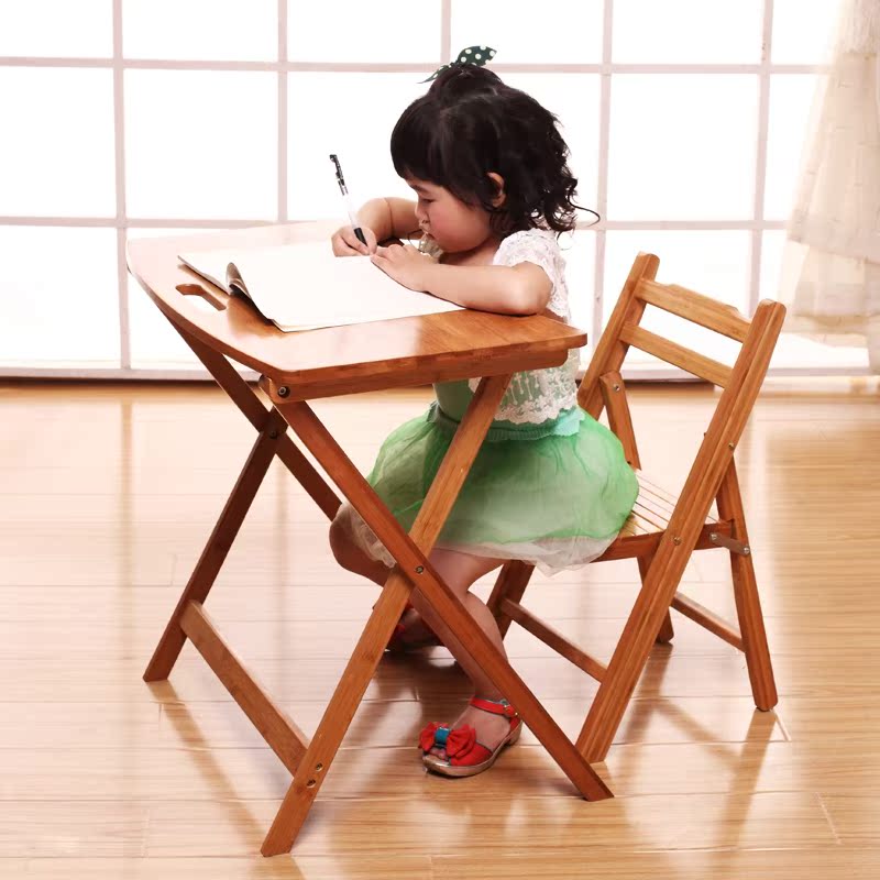 实木楠竹学习桌 儿童书桌 儿童学习桌 桌椅套装 可折叠 写字桌 学