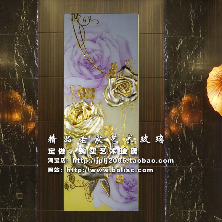 【爱与美】玫瑰花雕刻工艺艺术玻璃电视 沙发 大堂背景墙xx-618