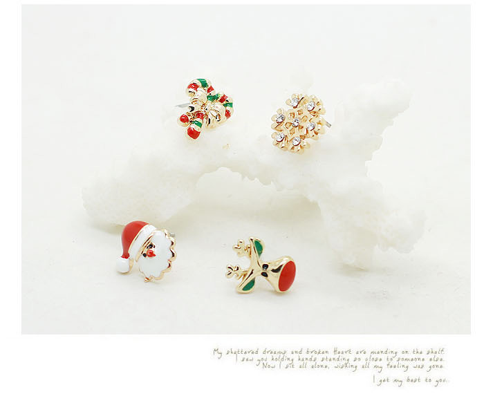KT家的圣诞 麋鹿雪花圣诞老人蝴蝶结可爱叠戴带钻耳钉耳夹耳环