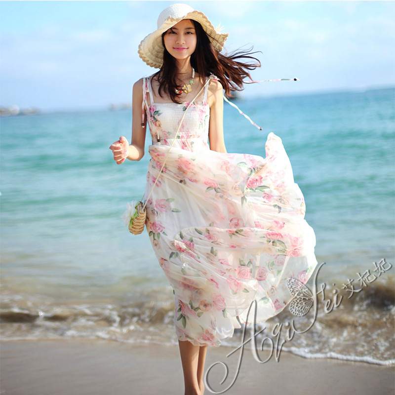 2014夏天新款波西米亚长裙雪纺气质沙滩连衣裙女莫代尔长裙连衣裙