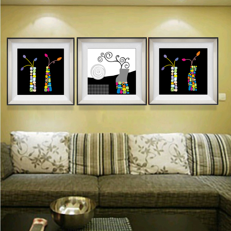 现代客厅装饰画沙发背景墙有框画 黑白抽象餐厅饭厅挂画壁画 瓶子