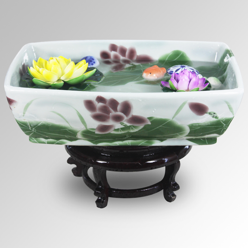 买一送五全国包邮景德镇陶瓷养鱼缸龟缸睡莲缸长方形金鱼缸荷花