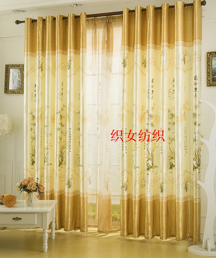 织女高档印花中国风半遮光定制窗帘成品卧室客厅窗帘包邮