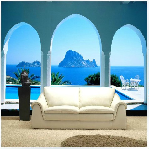 正品3d大型壁画 客厅卧室沙发背景墙纸壁画 地中海欧式拱形门墙粘