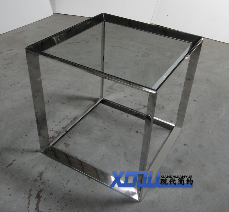 简约现代风格不锈钢正方形角几 家用活动钢化透明玻璃边几/6093
