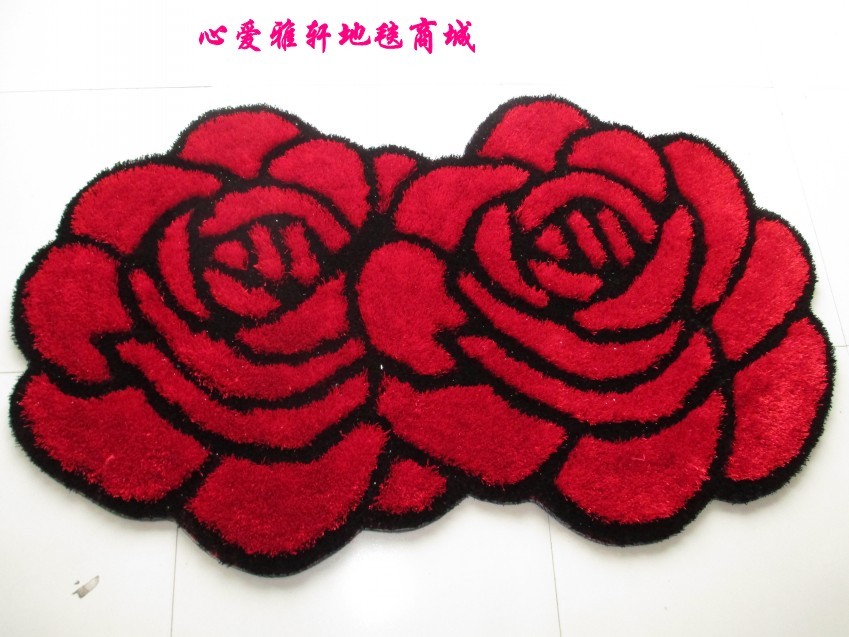 时尚红色紫色玫瑰花韩国丝地毯客厅卧室床边茶几门垫地垫婚房地毯
