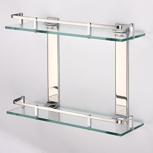 特价包邮304不锈钢双层玻璃置物架 浴室玻璃置物架 卫生间玻璃架