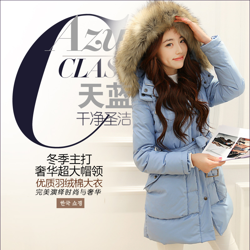 2013冬装新款韩国代购修身超大毛领显瘦中长款加厚棉衣羽绒服 女