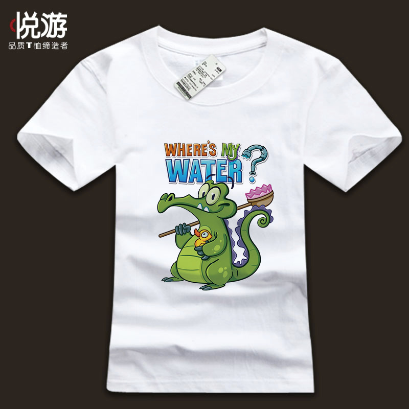 【悦游】新款夏装创意情侣短袖T恤动画片-小鳄鱼洗澡   包邮