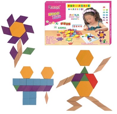 正品丹妮奇特CDN1648新创意125片智力拼图几何形状拼版木制玩具
