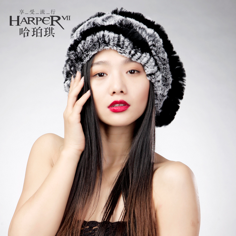 哈珀琪 新款皮草帽子獭兔毛帽子女韩版 优雅贝雷帽 冬季女士帽子
