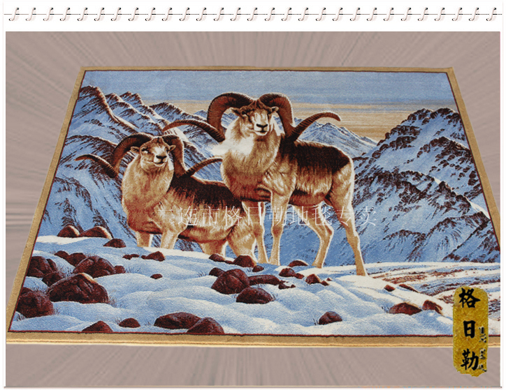 蒙古国进口纯羊毛细羊绒加厚雪底盘羊壁毯 挂毯客厅书房1.5*2米
