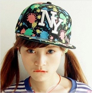 韩版新款嘻哈街舞平沿鸭舌男女帽子彩色喷墨涂鸦棒球帽男女情侣款