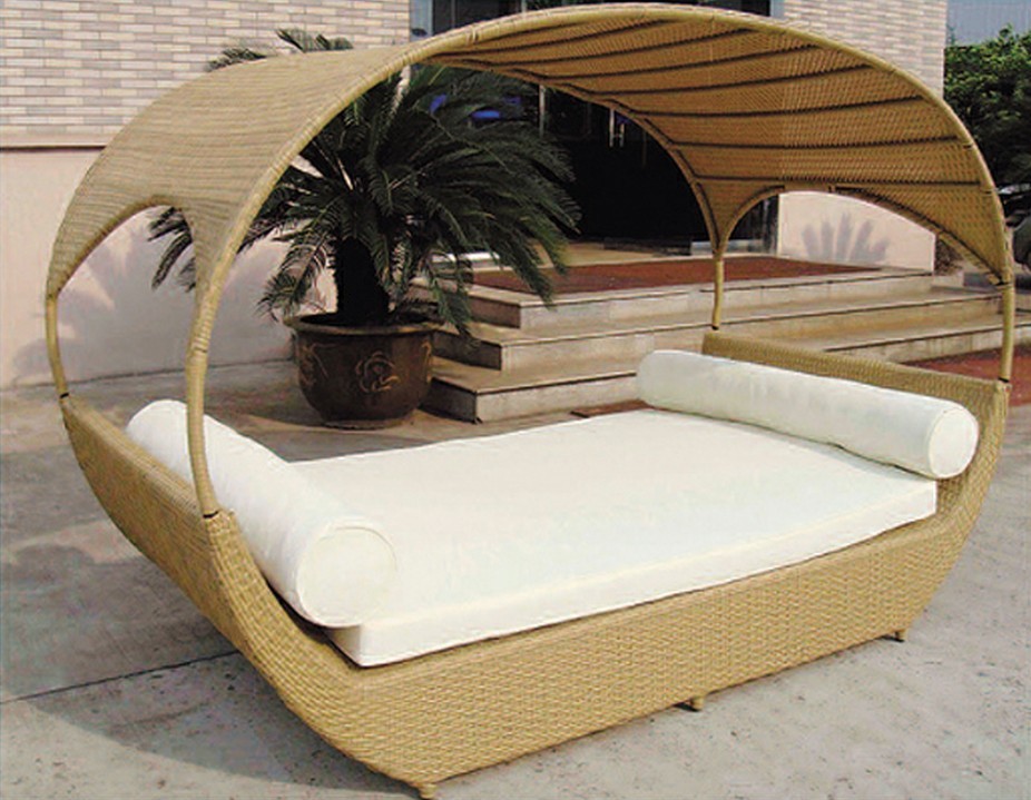 C302鸟巢藤椅沙发 户外遮阳船形编藤躺床 花园躺床 室内外藤躺椅