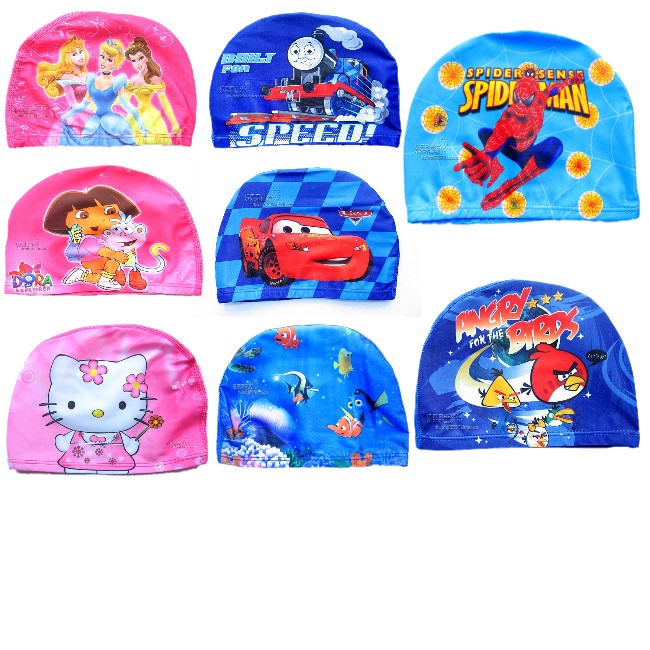 多款莱卡卡通儿童泳帽男童女童优质布面游泳帽