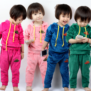 2015秋韩版童装 小童男童女童天鹅绒宝宝运动服 休闲套装 可开裆