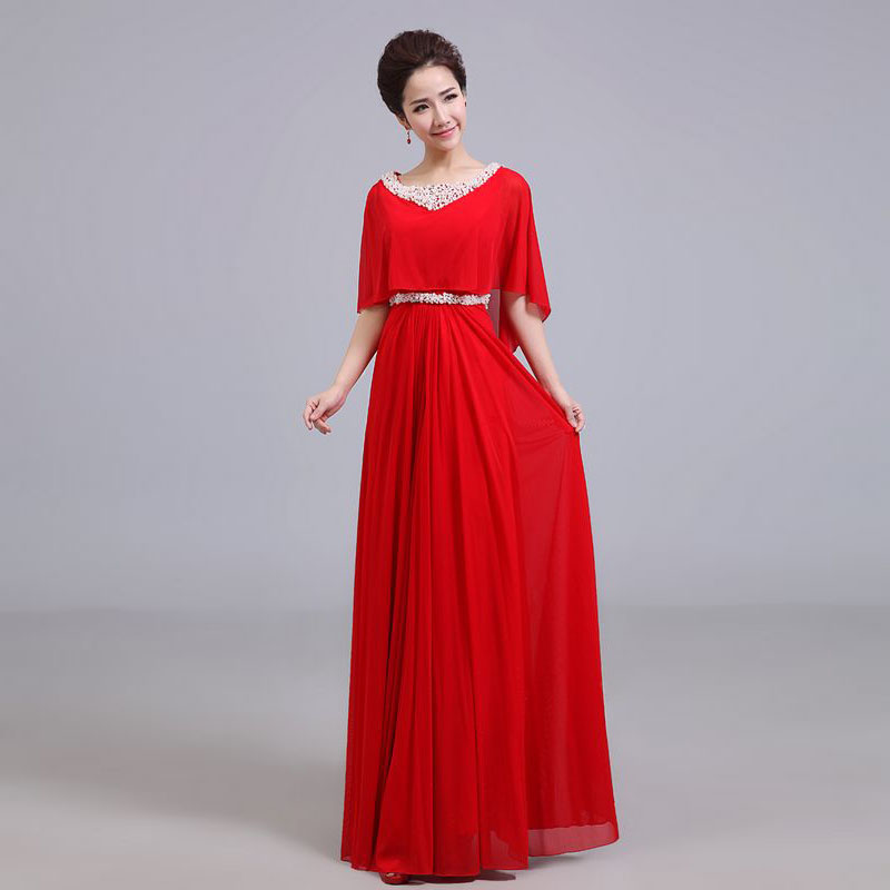 敬酒服新娘时尚2015红色中袖长款大码礼服显瘦夏季结婚晚礼服