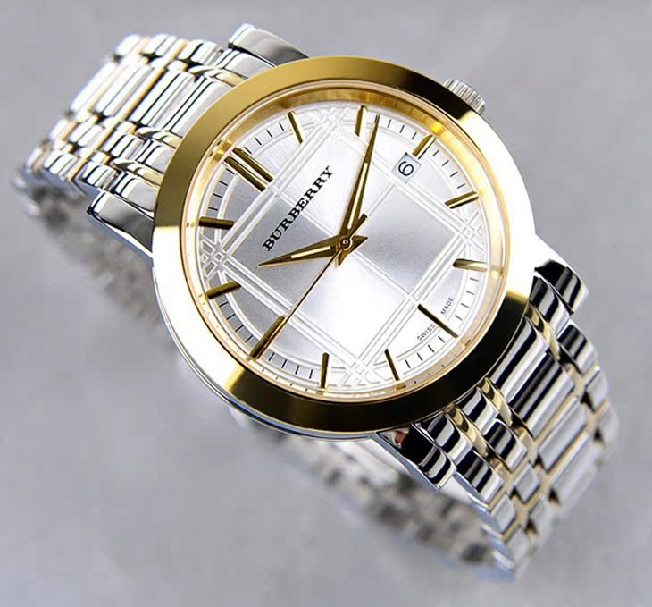白钢带品牌手表 银色间金香槟色男女表情侣对表圆盘钢带情侣手表
