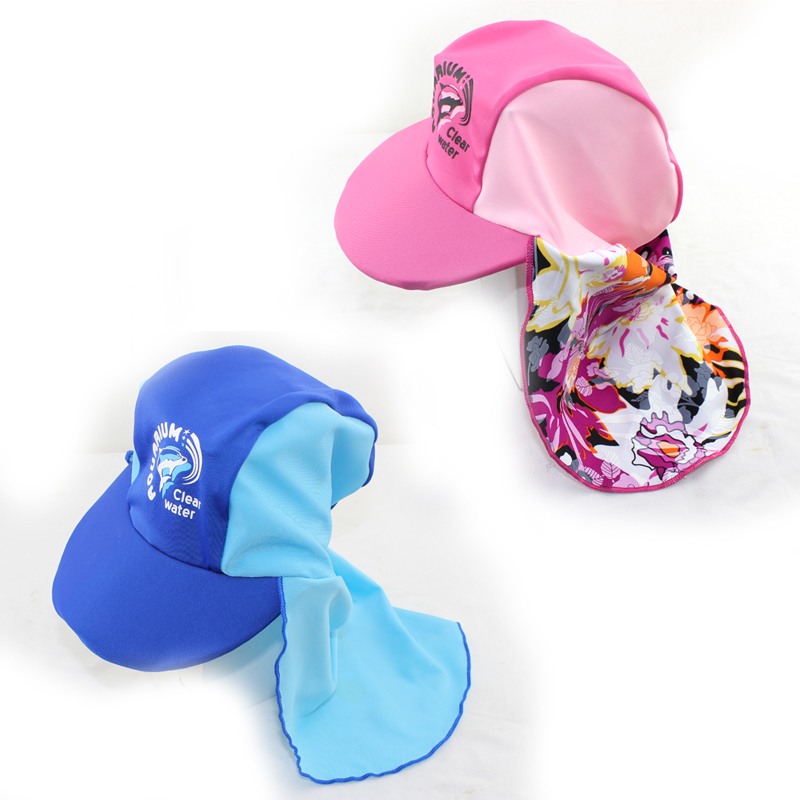 儿童抗紫外线泳帽 水陆两用沙滩防晒帽 弹性面料日本帽 带调节绳