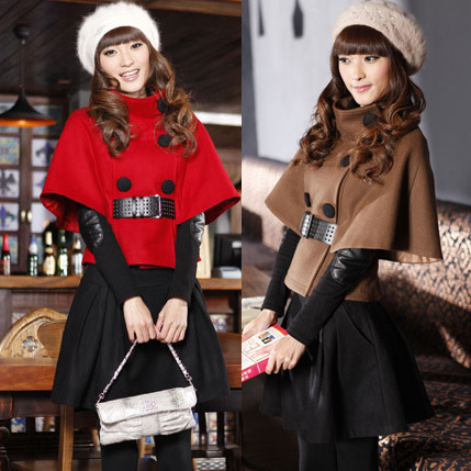 专柜品2012冬新韩版OL女装斗篷大衣短外套半身裙羊毛呢料两件套裙