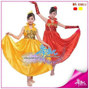 少儿儿童舞演出服装女童古筝表演服黄色葫芦丝开场红色特价长笛