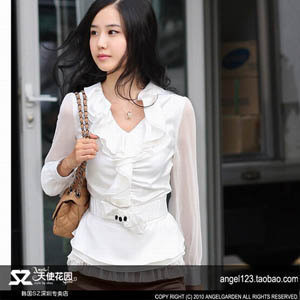 包邮2014秋季新款 韩版修身显瘦气质OL真丝女士衬衣长袖白色衬衫