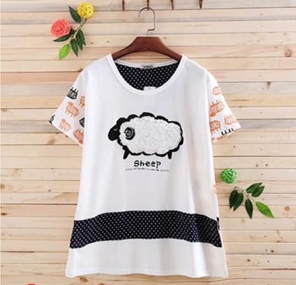 特价2015夏季新款ROUGH专柜同款 绵羊宽松休闲大码女装短袖T恤