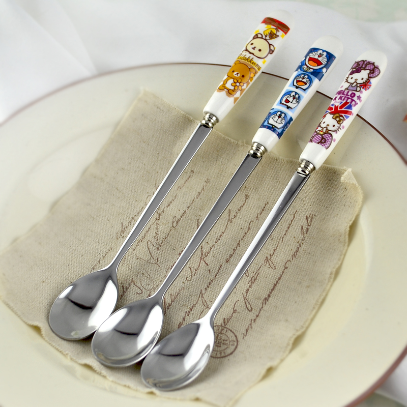 新款正品食品级不锈钢冰勺卡通勺 咖啡勺 长柄冰勺 娃娃勺儿童勺