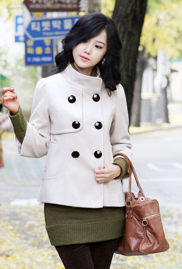 2013新款韩版修身双排扣七分袖 毛呢大衣 女 秋冬装短外套 潮商务