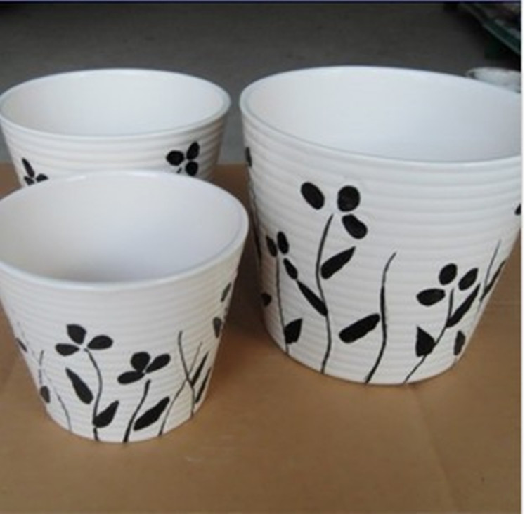 陶瓷花盆 有孔可种绿植 黑白相配 三件套【大 中 小】 盆栽花盆