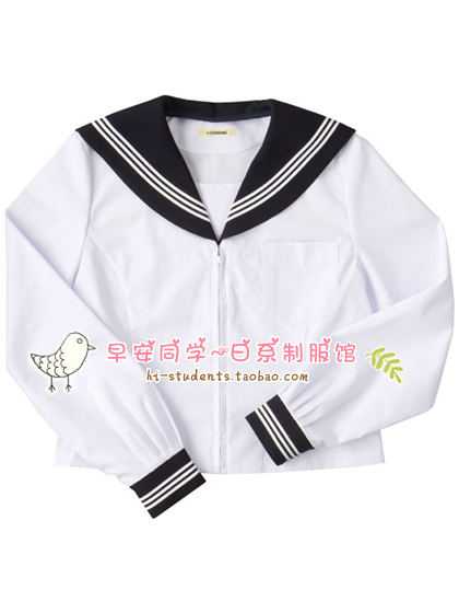 白三本线棉质短袖水手服套装 jk制服日本夏季关西领