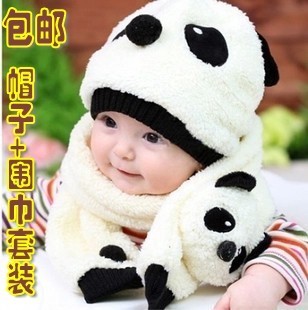 包邮 2013新韩国卡通护耳冬帽 儿童宝宝羊羔保暖熊猫帽子围巾套装