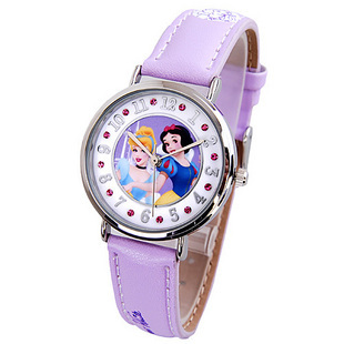 正品迪士尼手表 紫色女童表 白雪和仙蒂皮带水钻表 学生手表69811