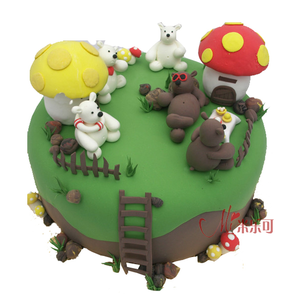 熊熊翻糖蛋糕/动物乐园卡通生日蛋糕/儿童蛋糕北京免费配送