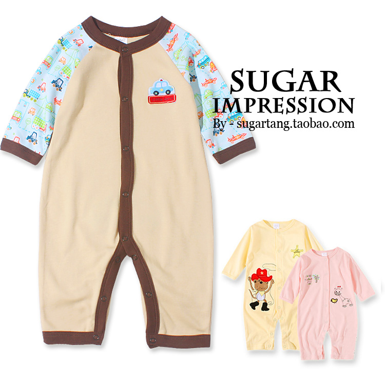 清仓 优质纯棉 婴儿0-3-6个月宝宝新生儿哈衣爬服装长袖连体衣服