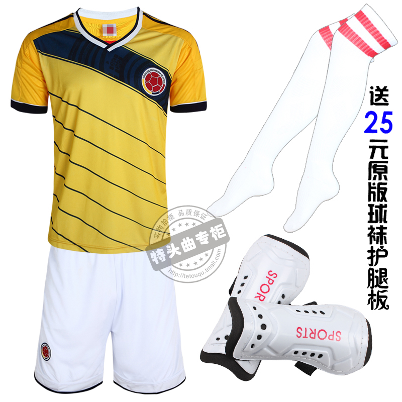 2014世界杯哥伦比亚国家队足球服套装 男阿梅罗足球衣短袖队服