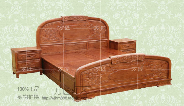 古典红木家具 实木高箱大床 非洲黄花梨木1.51.8米欧式洋花双人床